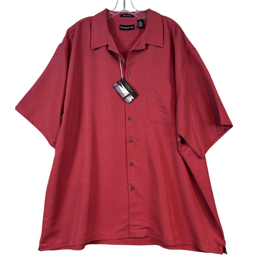 NWT UltraClub Cabana Breeze Men 2XL Red/Orange S/S Button Down Camp Shirt Summer